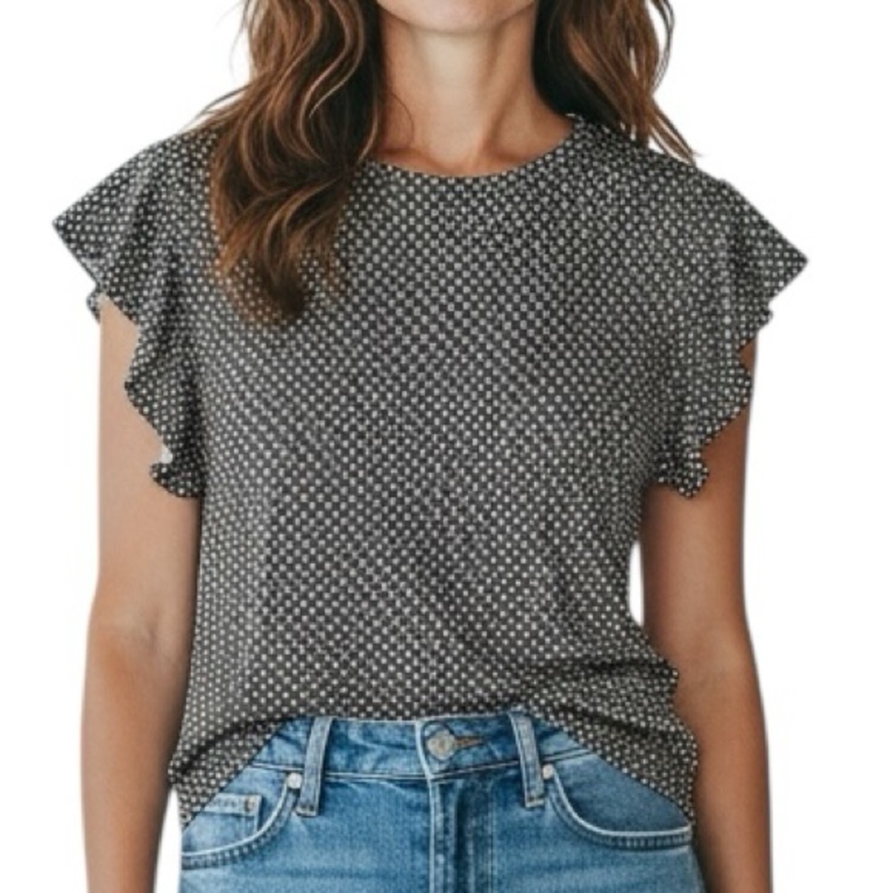 NWT MICHAEL KORS Short Ruffle Sleeve Dainty Daisy Print Blouse Size M…